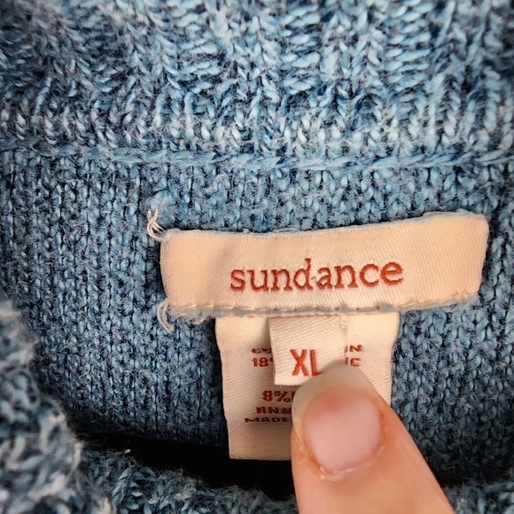 Sundance Teal Blue Marled Ribbed Turtleneck Pullover Sweater Silk Blend Size XL - Picture 3 of 6